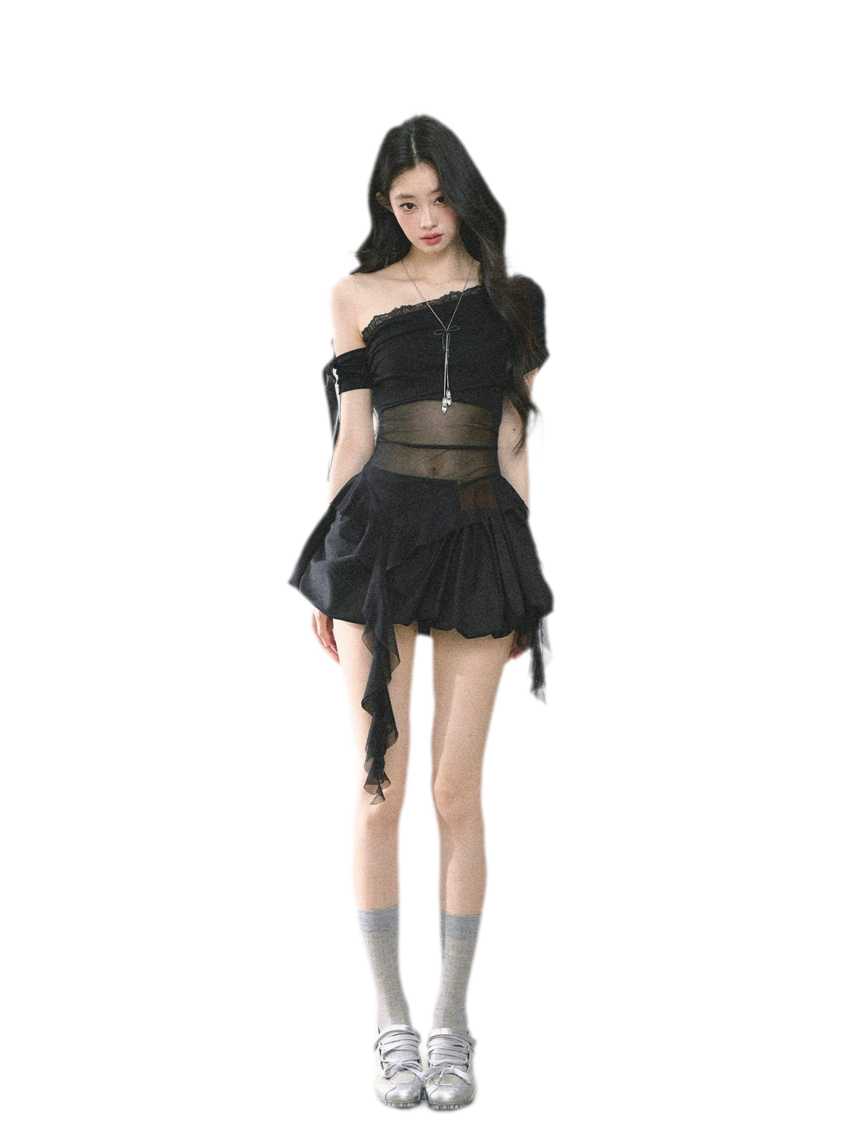 Sheer Asymmetric Mesh Tee
