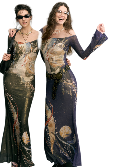 Perlenkrähen-Strickkleid im Meerjungfrauenstil