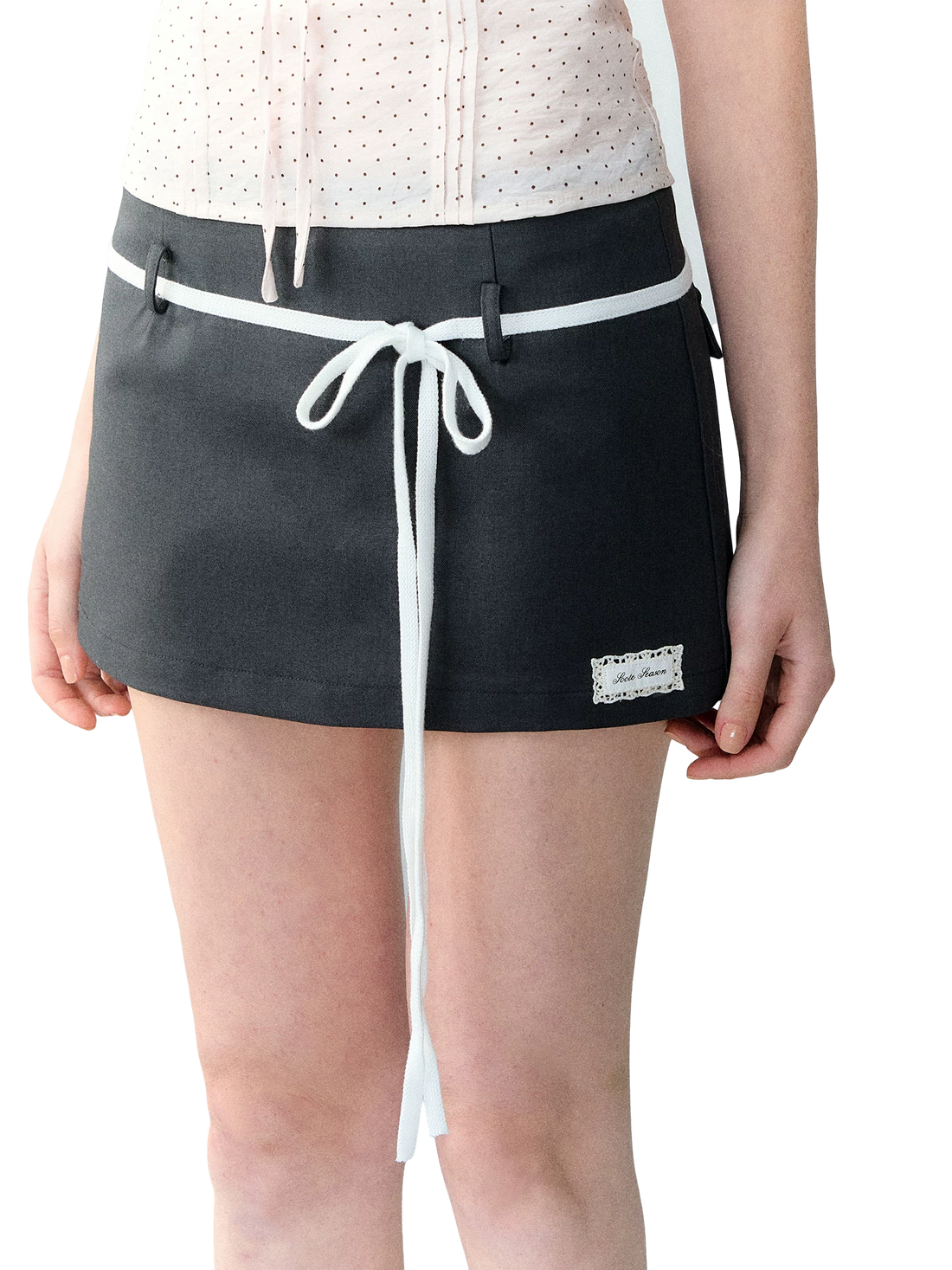 Color-Block Tie Waist Shorts Skirt