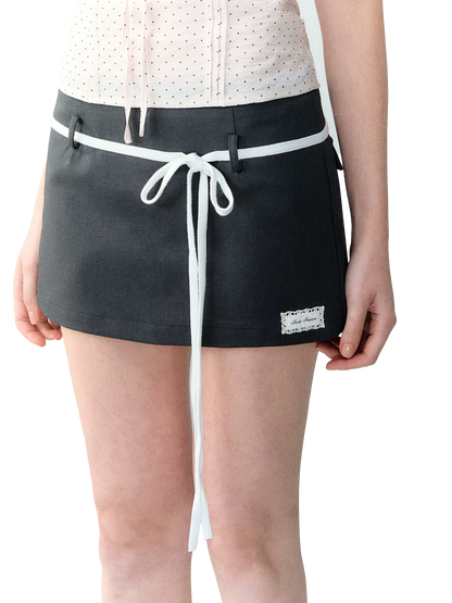 Korean Style Color-Block Tie Waist Shorts Skirt
