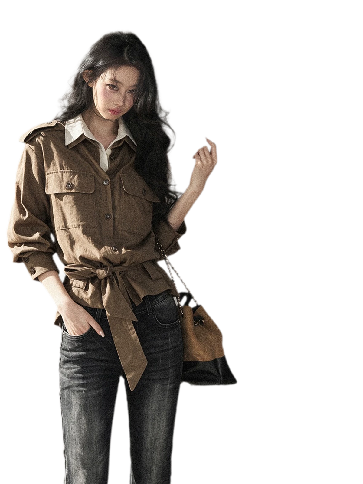 Cotton Linen Cinched Workwear Shirt