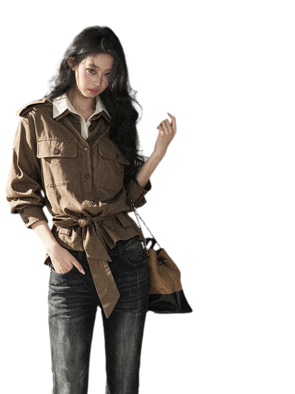 Cotton Linen Cinched Workwear Shirt
