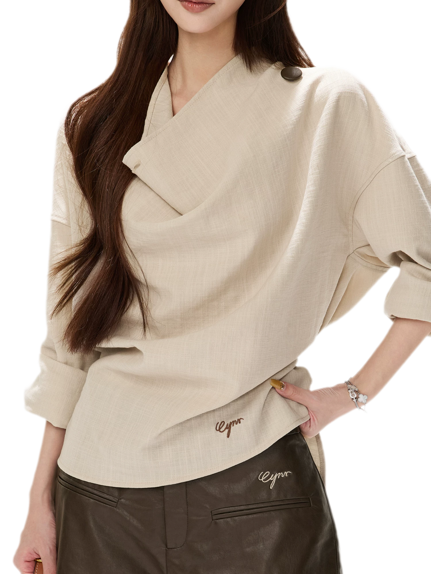 Textured Draped Oversized Shirt