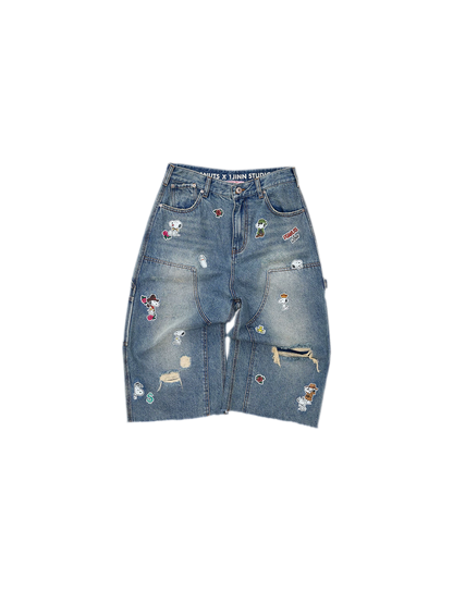 Washed Distressed Cropped Jeans