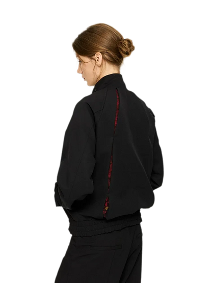Textured Contrast Harrington Jacket