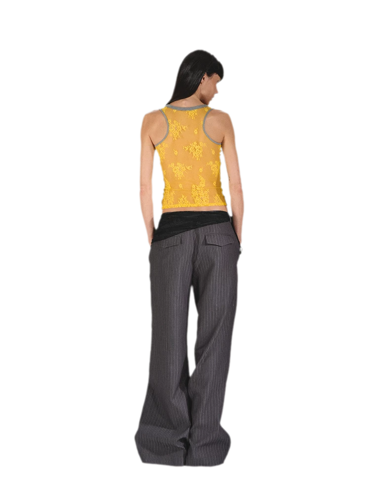 Lace Panel Slim Fit Striped Shoulder Vest Top