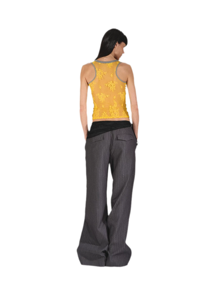 Lace Panel Slim Fit Striped Shoulder Vest Top