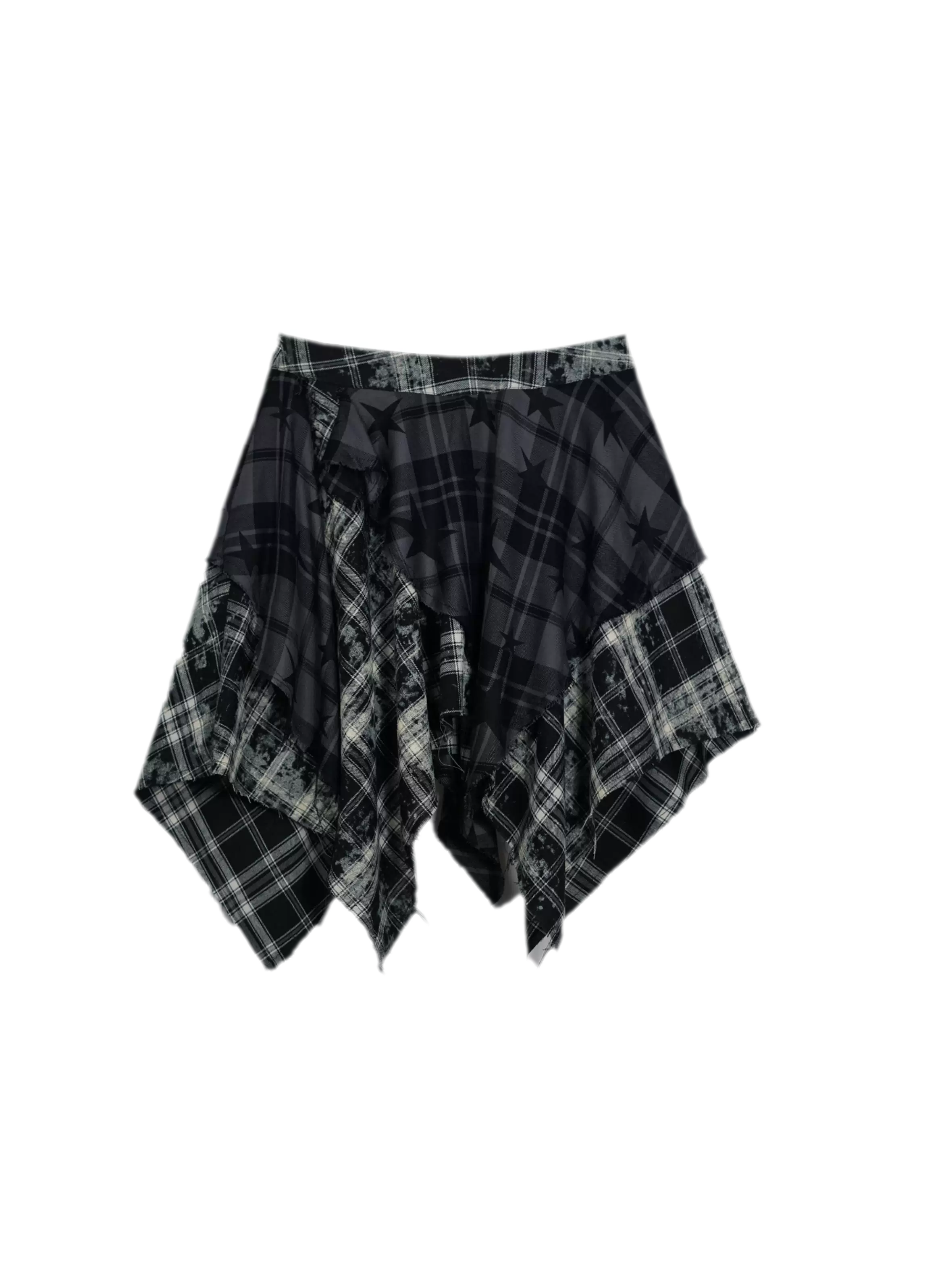 Star Plaid Raw-Edge Skirt