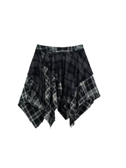 Star Plaid Raw-Edge Skirt