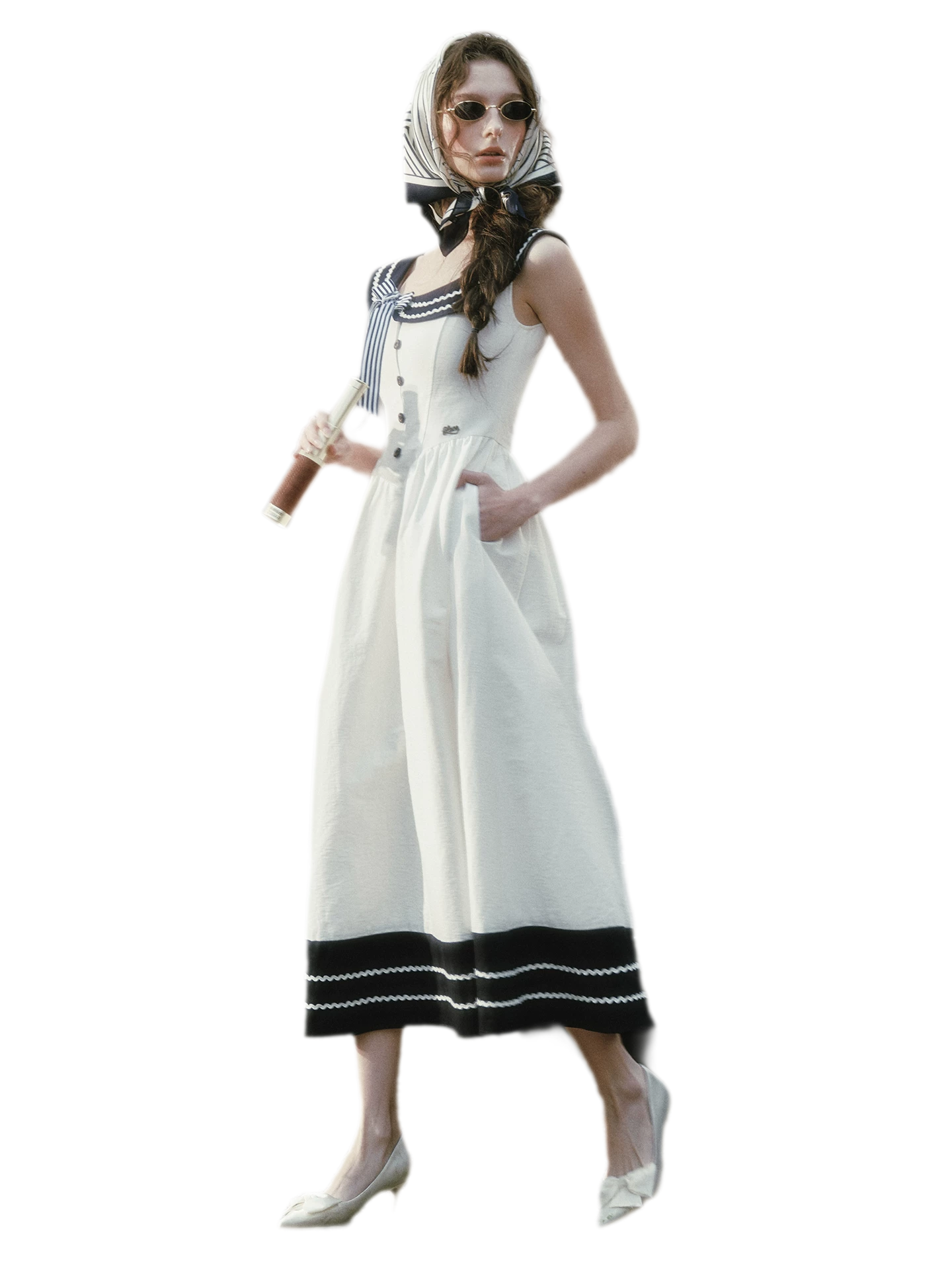Contrast Sailor Collar Maxi Dress
