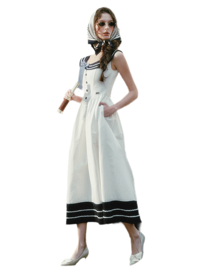 Contrast Sailor Collar Maxi Dress