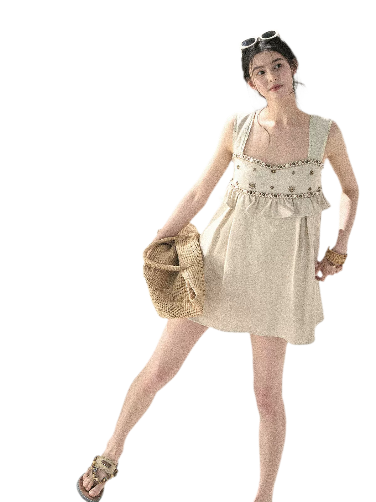 Sunlit Wheat Field Lace Strap Dress