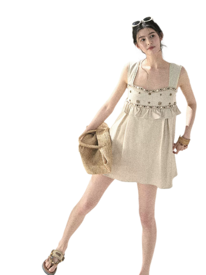 Sunlit Wheat Field Lace Strap Dress