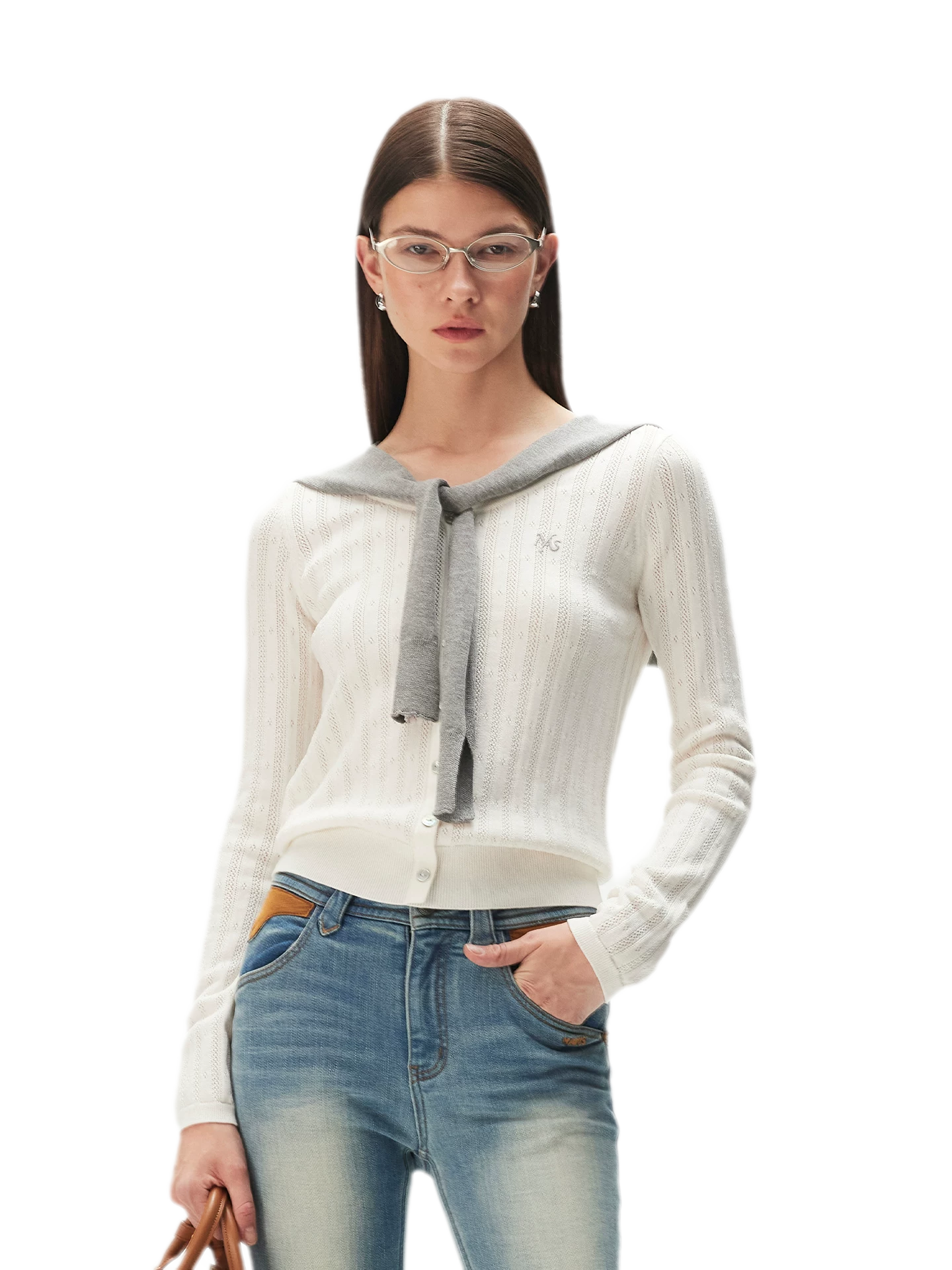 Textured Openwork Knit Cardigan