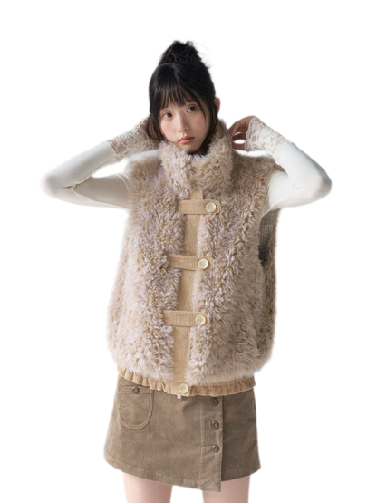 Vest met pluche afwerking en opstaande kraag