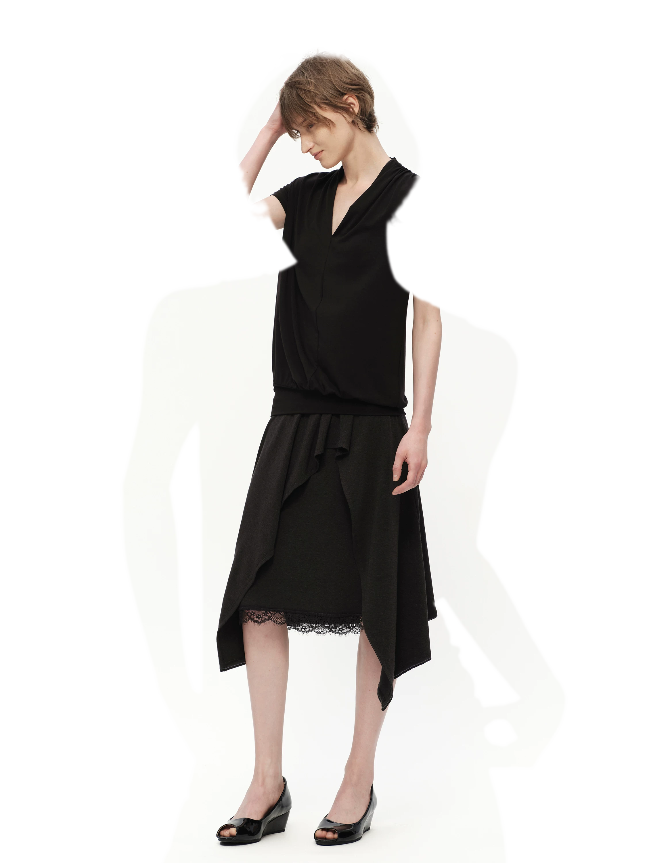 Lyocell Asymmetric Lace Skirt