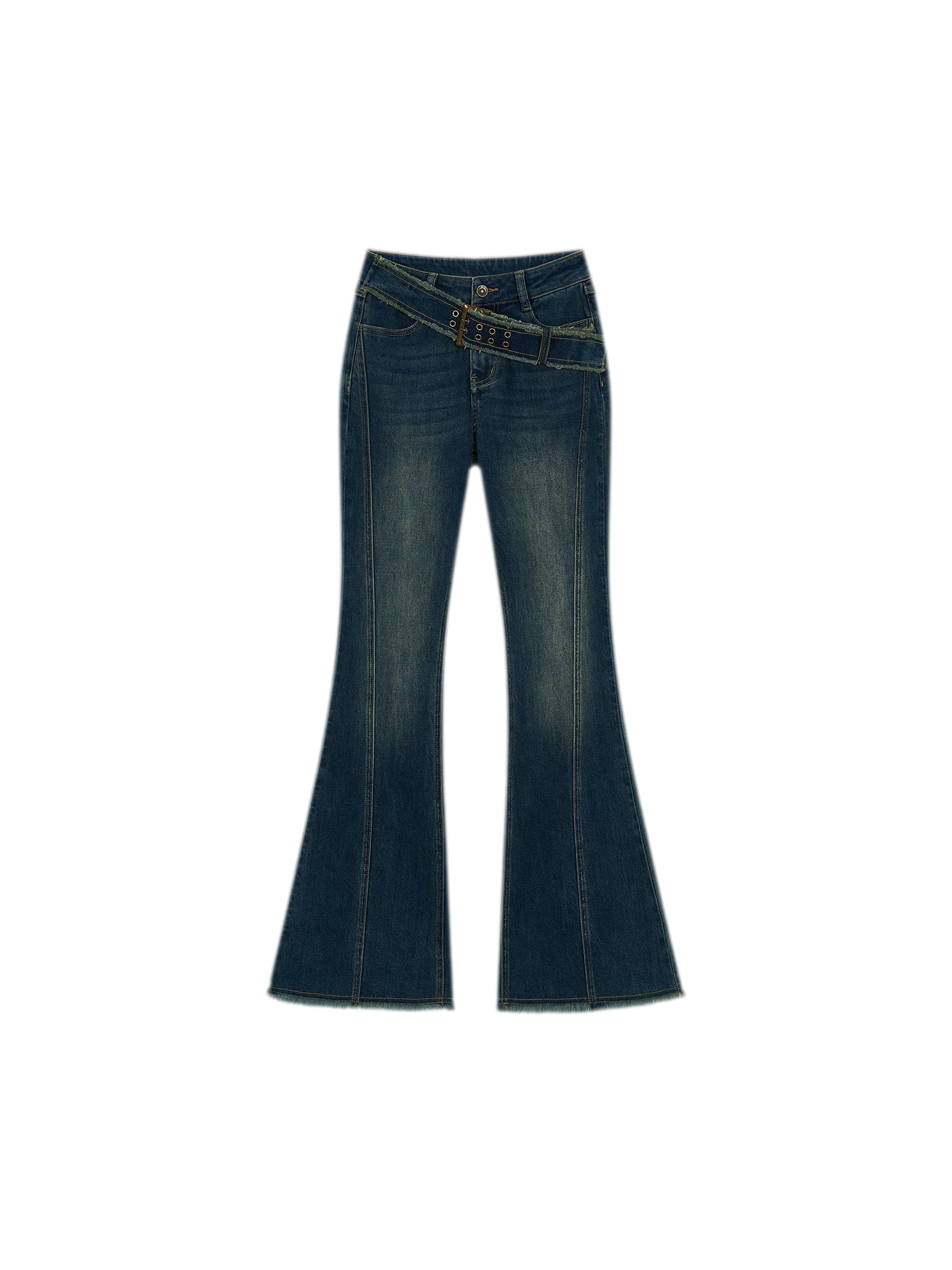 Washed Panel Flare Jeans