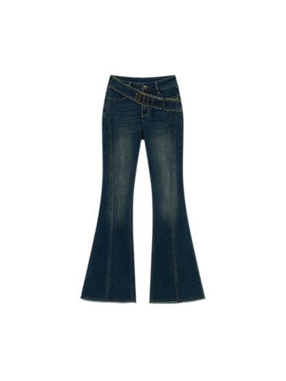 Washed Panel Flare Jeans