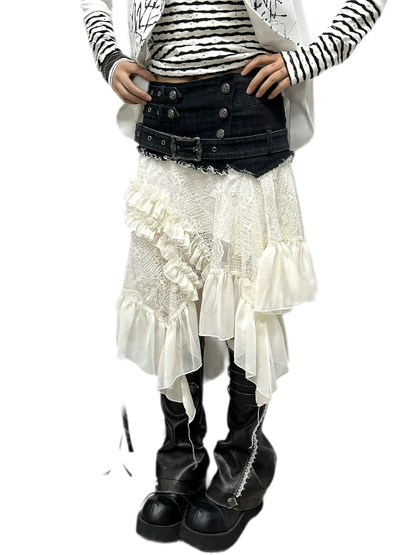 Lace Patchwork Tulle Skirt