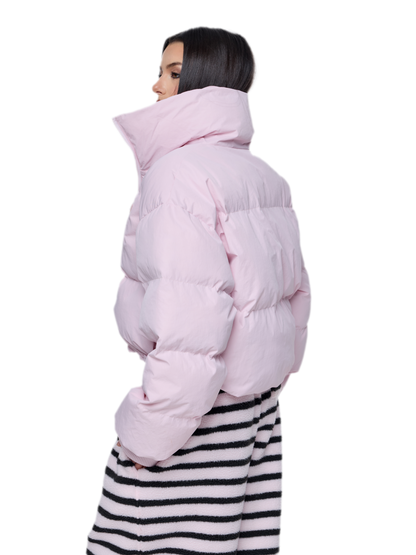 Pink Cropped Puffer Jacket