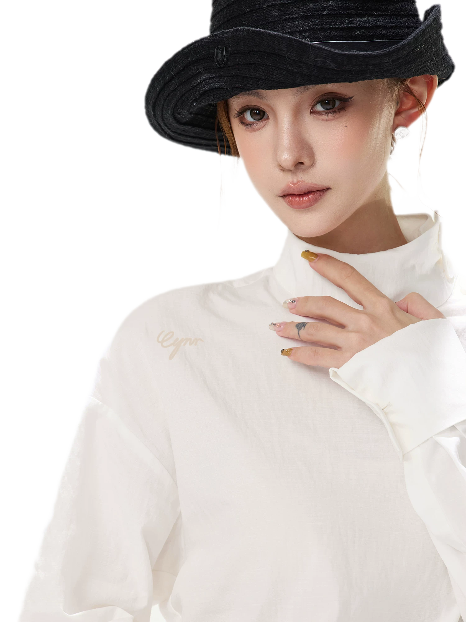 Lyocell Mock-Neck Waist Shirt