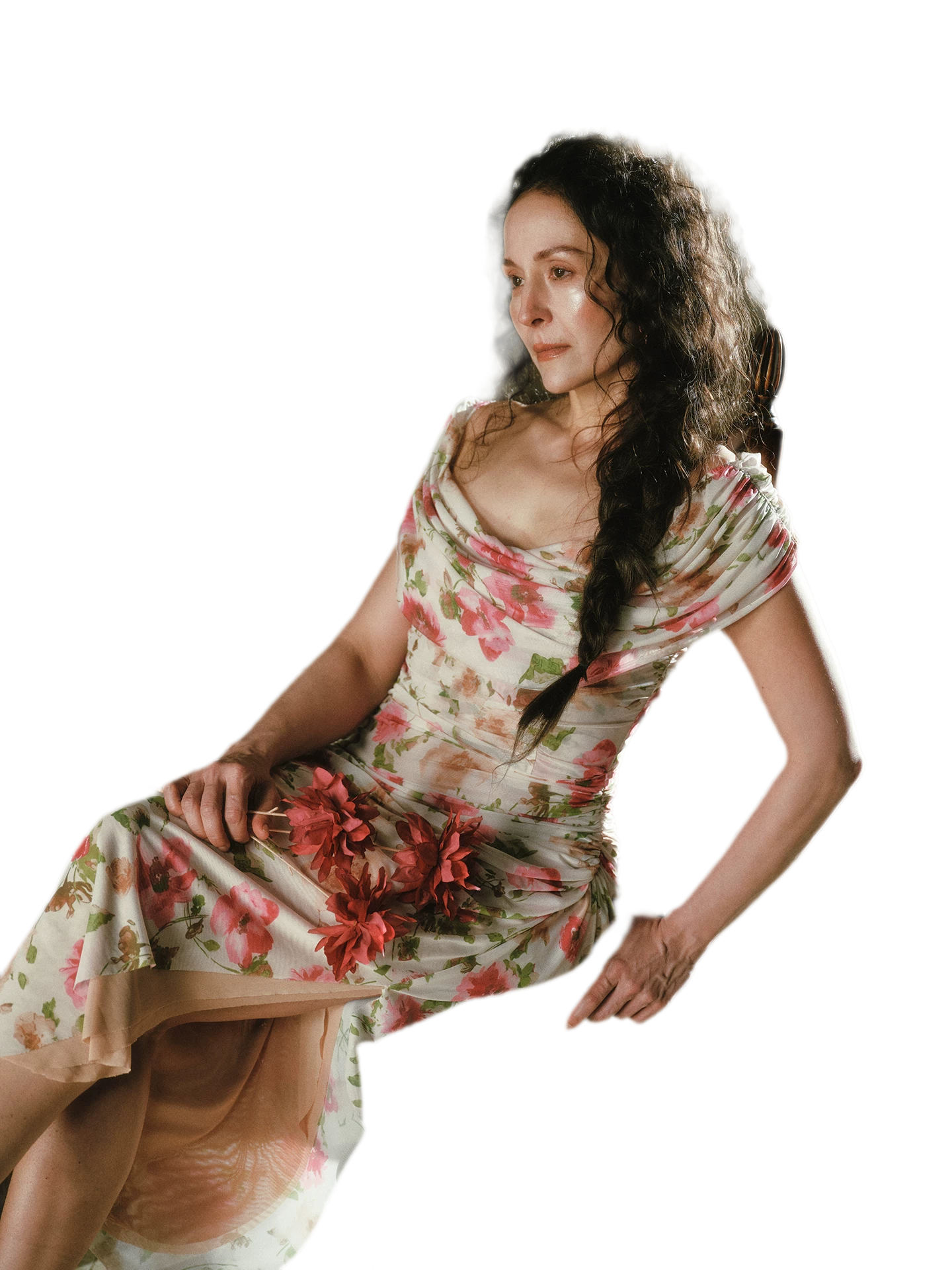 Printed Mesh Draped Dress