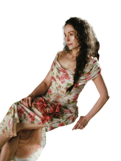 Printed Mesh Draped Dress
