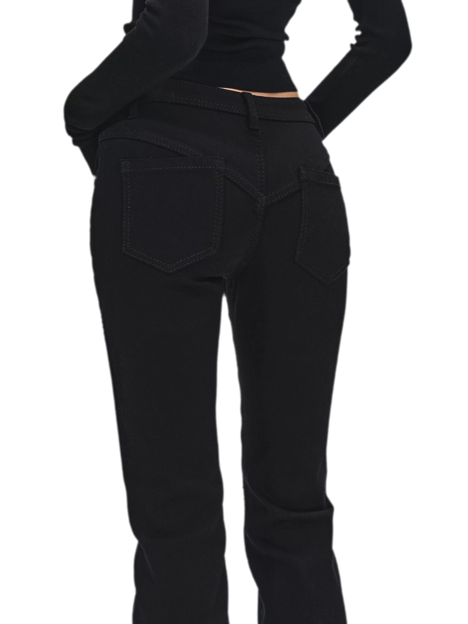 Stylish Quilted Rhinestone Mid-Low Waist Black Slim Flared