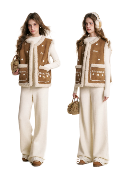 Shearling Floral Embroidered Vest