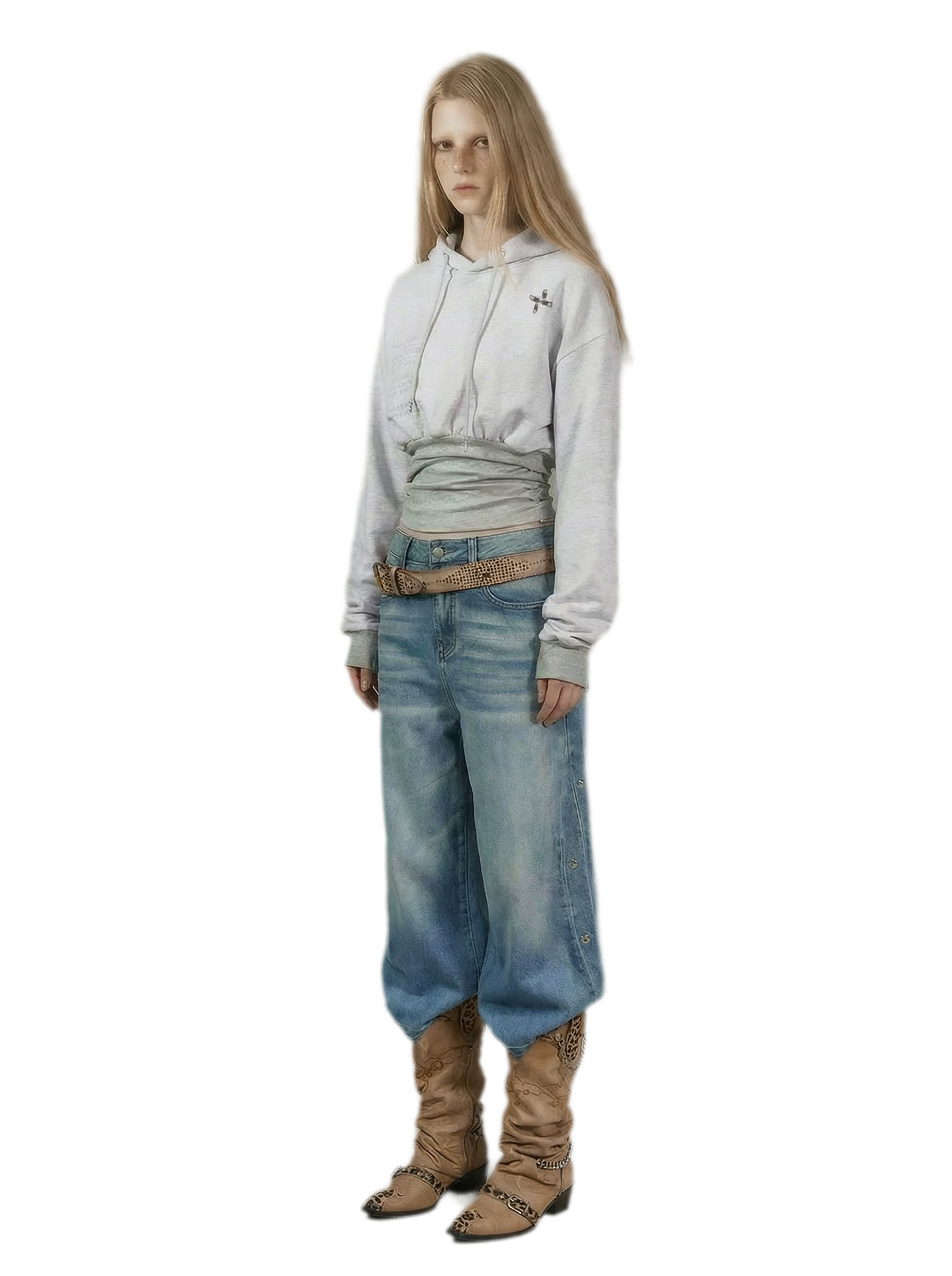 Printed Cinched Cropped Hoodie