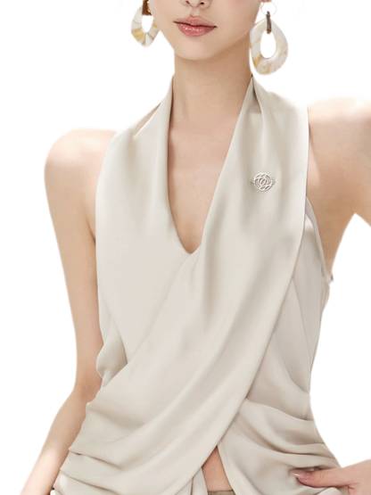 Satin Cross Halter Top