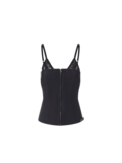 Lace Spliced Waist-Cinched Camisole