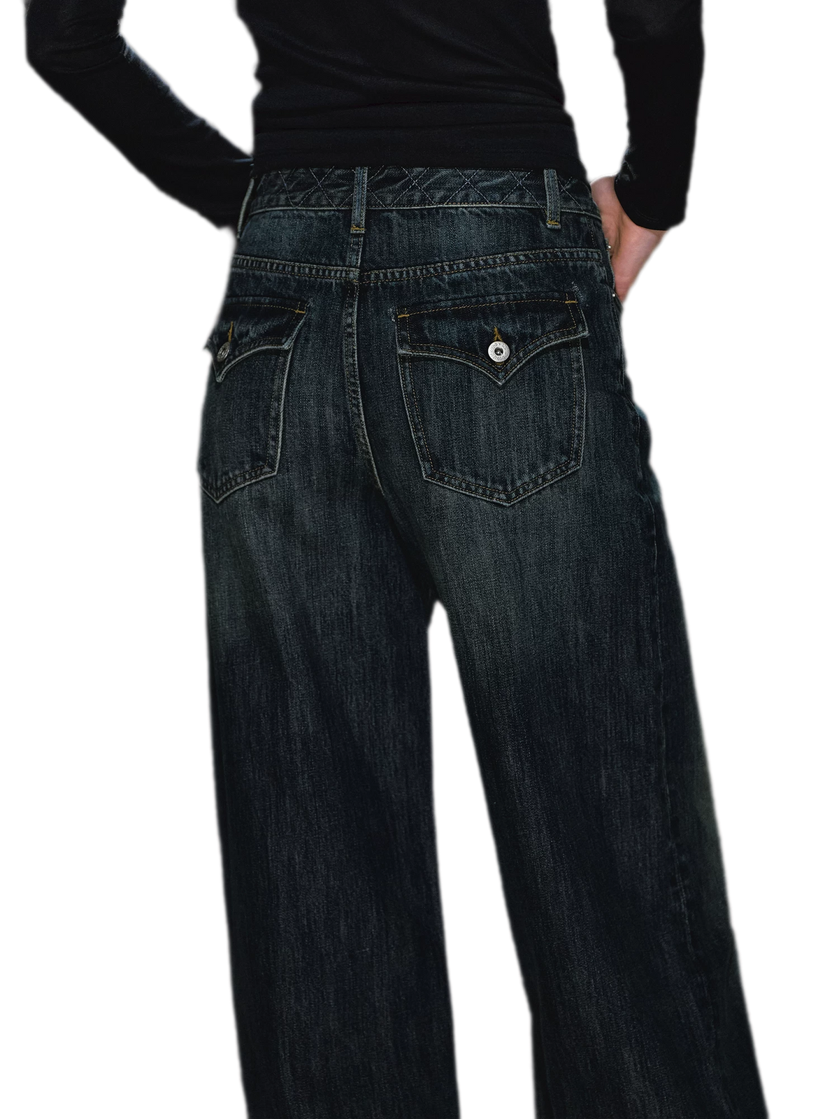 Jeans ricamati a quadri effetto lavato