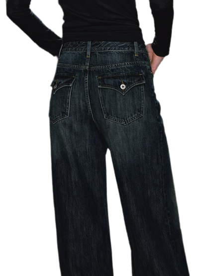 Jeans ricamati a quadri effetto lavato