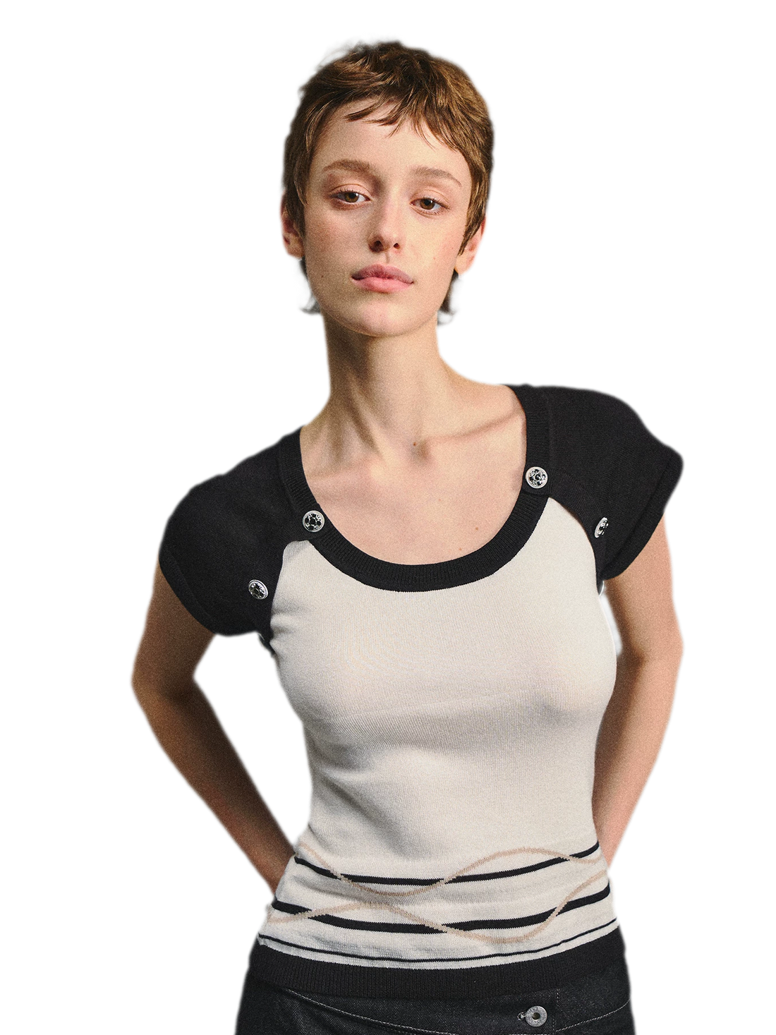 Color Block U-Neck Short Sleeve T-Shirt