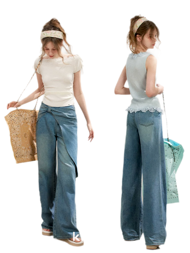 Soft Cotton Wide-Leg Jeans with Bow Detail