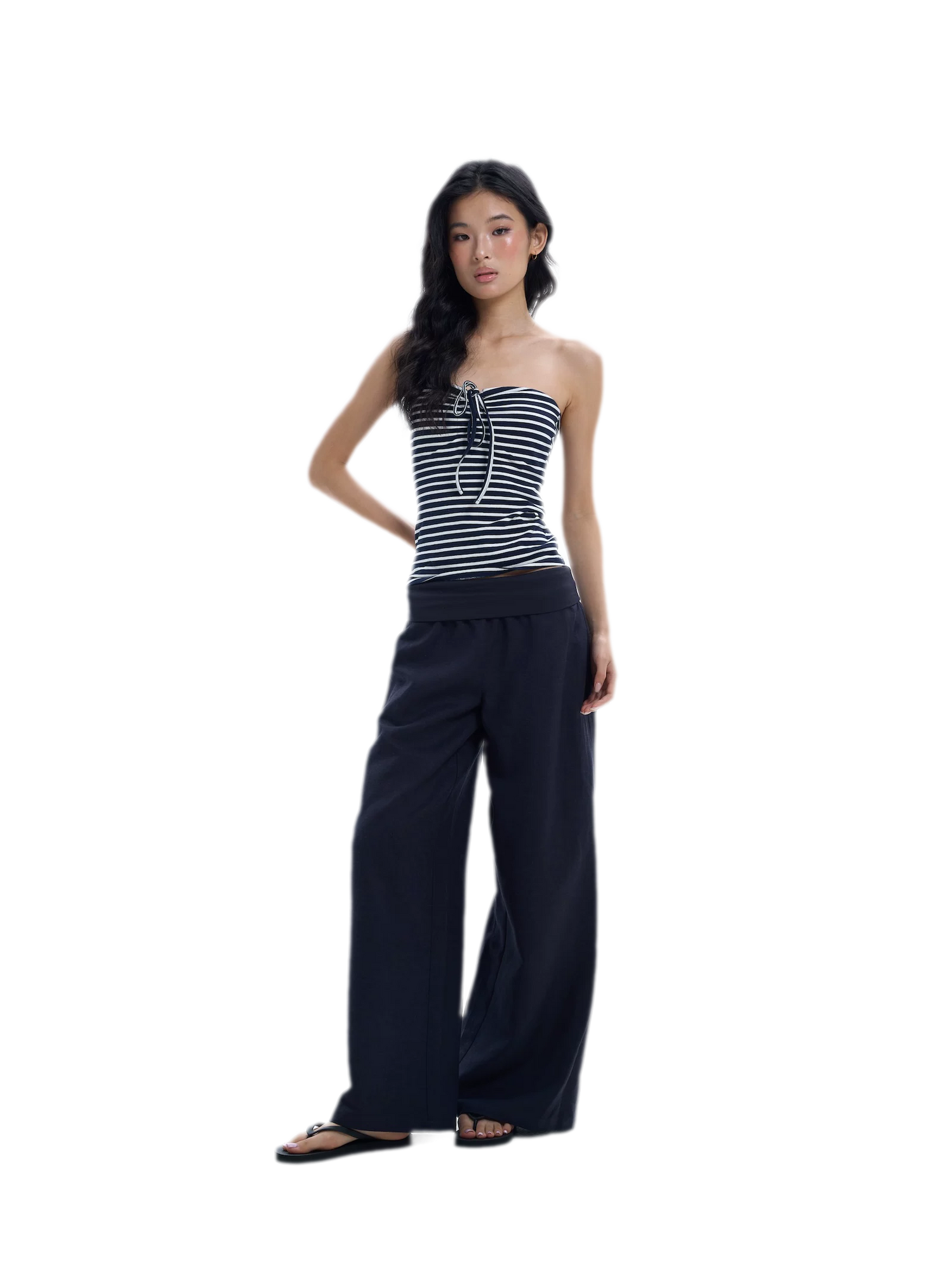 Striped Drawstring Bandeau Top