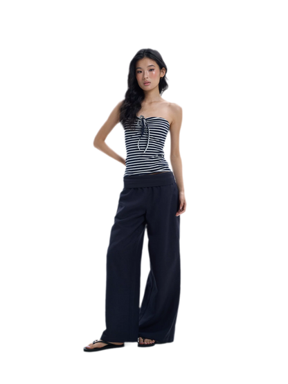 Striped Drawstring Bandeau Top