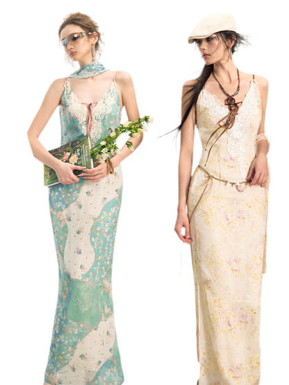 Iris Floral Lace Trim Vintage Dress