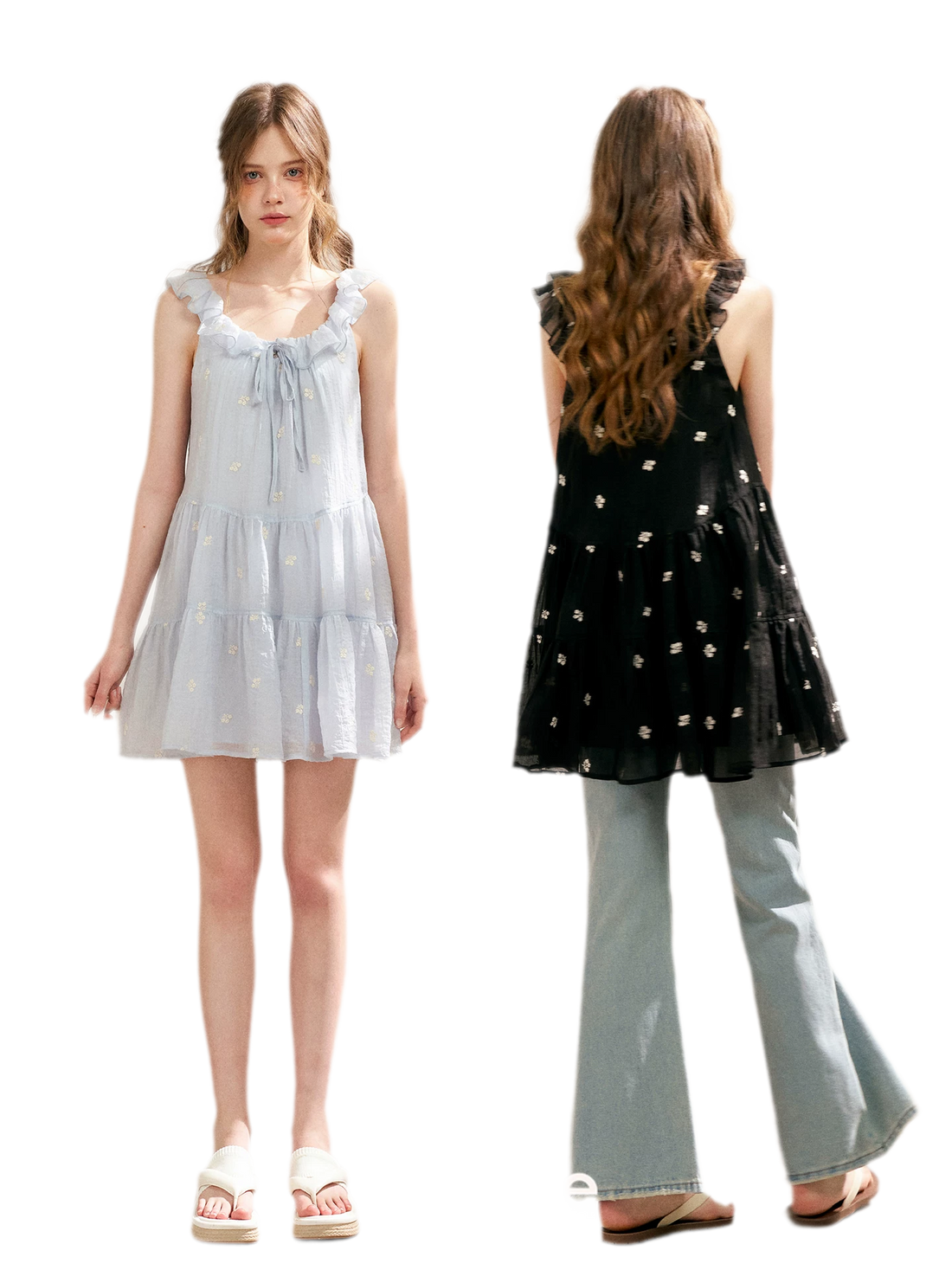 Tencel Embroidered Ruffle A-line Dress