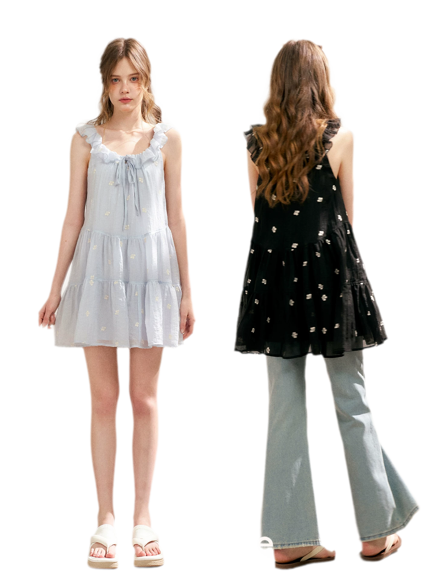 Tencel Embroidered Ruffle A-line Dress
