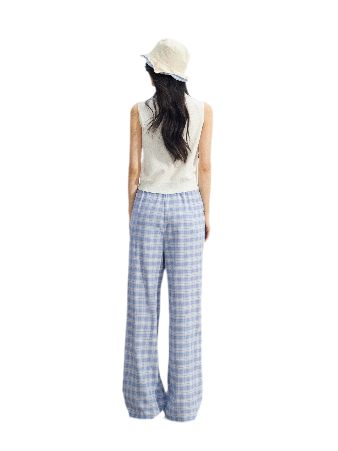 Lace Trim Plaid Wide-Leg Pants