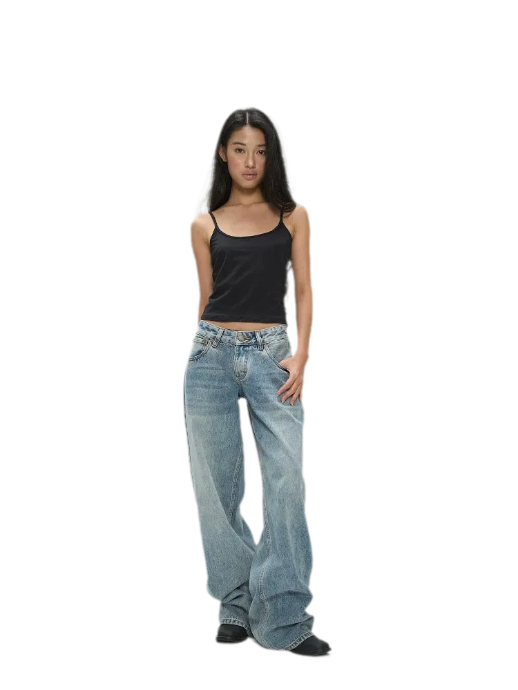 Washed Low-Rise Wide-Leg Jeans