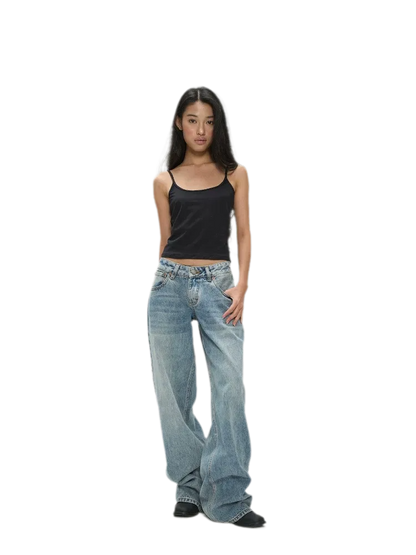 Washed Low-Rise Wide-Leg Jeans