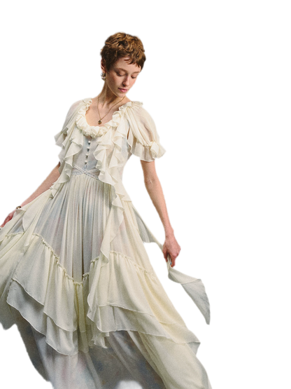 Ruffled Lace Chiffon Dress