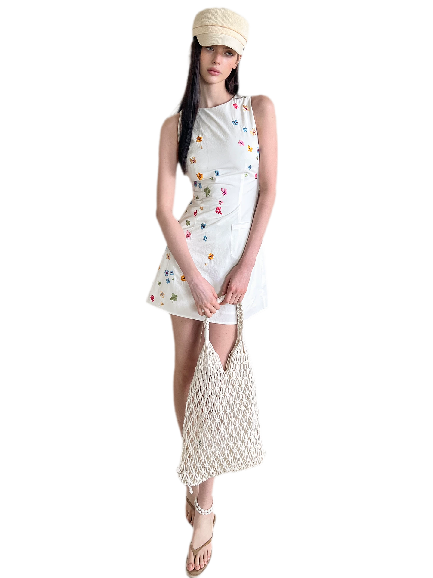 Summer Vintage Hand-Painted Floral Dress