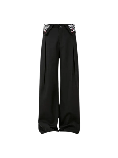 Pleated Houndstooth Wide-Leg Trousers