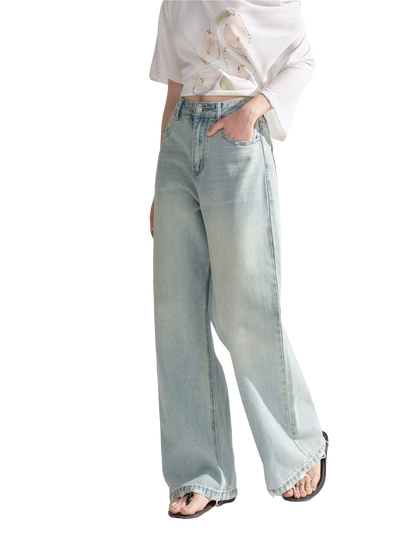 Starry Crystal Wide-Leg High-Waist Jeans