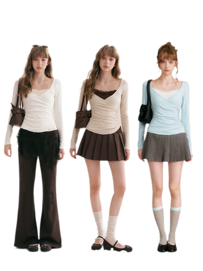 Lace Crossover Slim T-Shirt