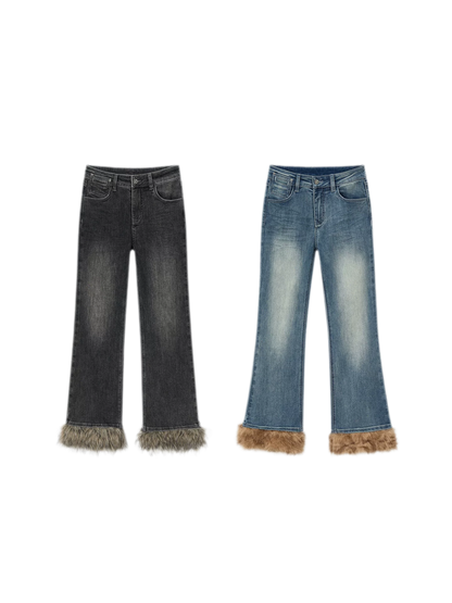Vintage Washed Cropped Flare Jeans